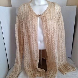 Vintage Mohair Cardigan Sweater Beige Tan Ivory Long Bell Sleeve Frog Close